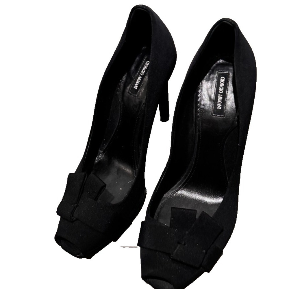 GIORGIO Armani Shoes 38.5 EU- 8 US Black Peep Toe Pumps Bow  Heels